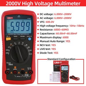 UNI-T UT892 디지털 멀티미터 2000V 고전압 검출기 AC DC 전압계 커패시턴스 저항 NCV 라이브 다이오드 VFC 테스터