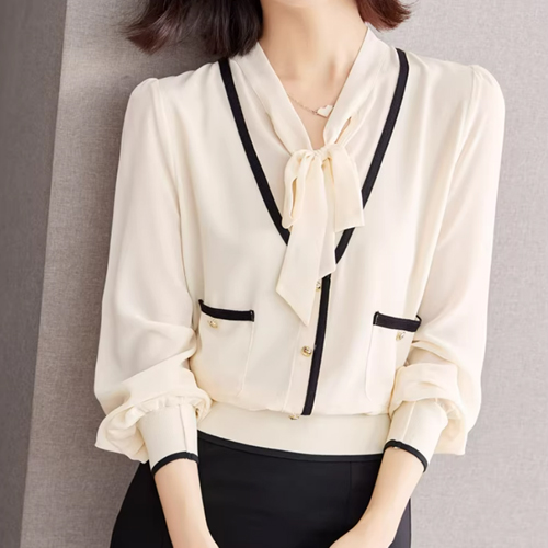 <b>레이쉬</b> 시폰 타이 블라우스