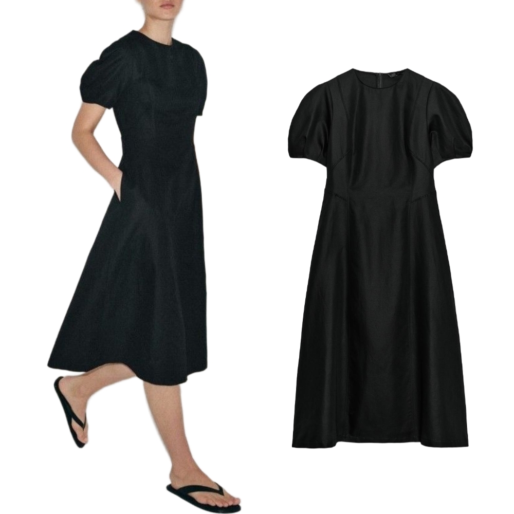 ZARA 자라 ZW 컬렉션 린넨 미디 원피스 블랙 5289/025/800