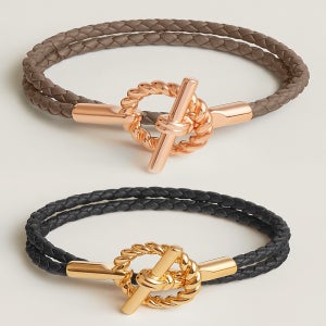 에르메스 뉴 글레난 가죽 팔찌 Godronne 더블투어