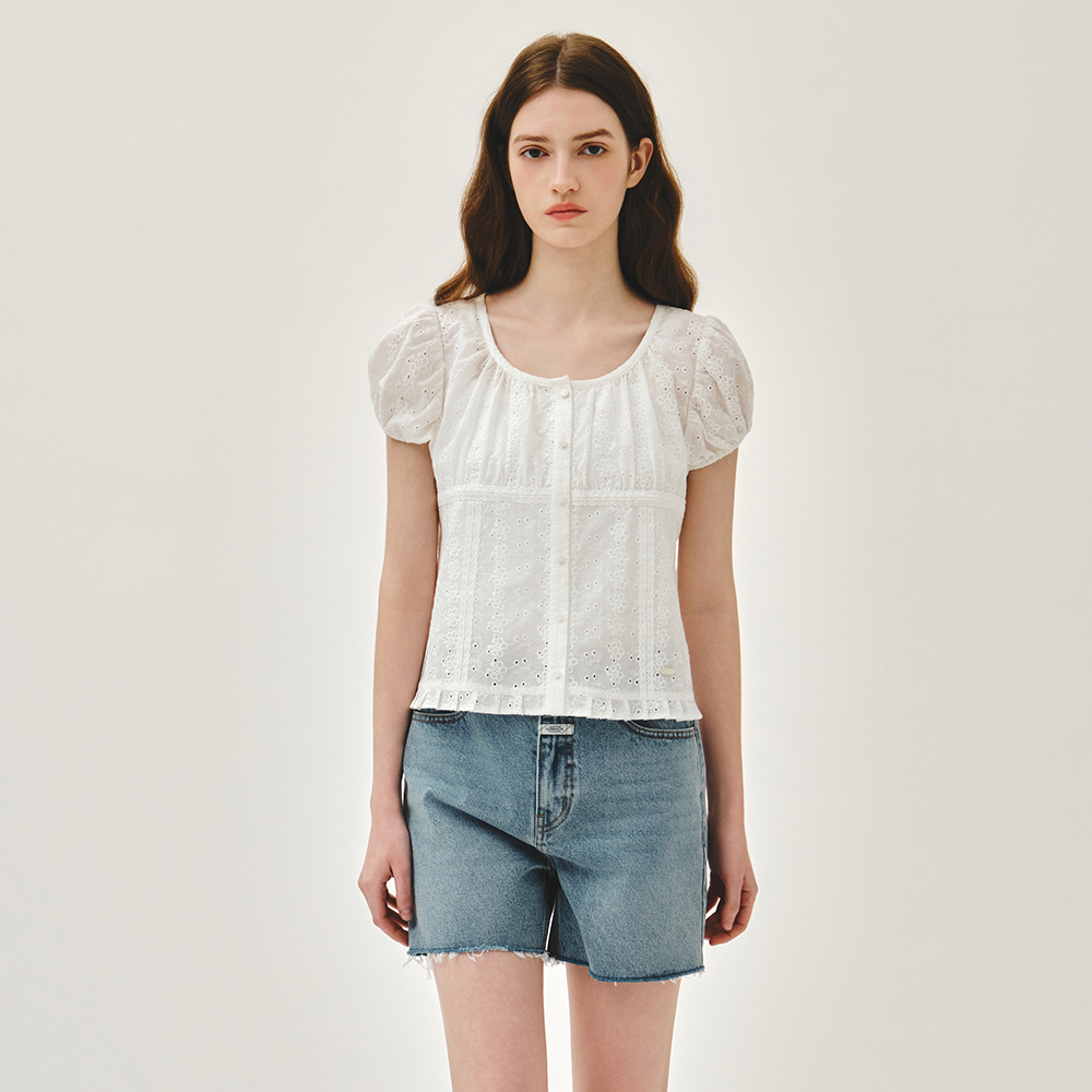 [마리떼프랑소와저버] W PUFF SLEEVE LACE SHIRT white