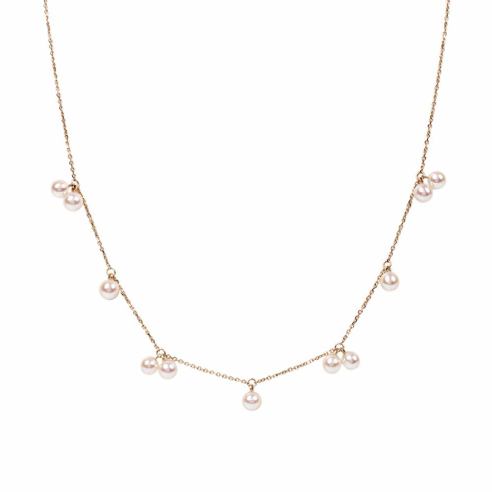 18K 로즈 골드 여성용 일본산 3.5mm 아코야 배양 진주 펜던트 목걸이 | 스테이션 디자인 우수 선물