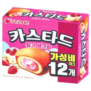 오리온 카스타드 딸기생크림 276g 12봉입 딸기 카스타드 케이크 과자