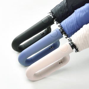 구디푸디 휴대용 원터치 자동 접이식 카라비너 양산 우산 3단, 블랙