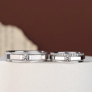 (아테네 맥스 슬림패턴) 천연 1부 다이아몬드 결혼반지 푸딩다이아 남녀 세트