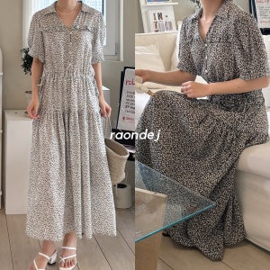 M 썸머 헤이 도트 쉬폰 스트링 롱원피스