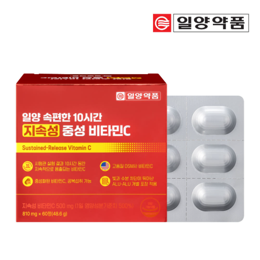 일양약품 속편한 10시간 지속성 <b>중성 비타민C</b> 종합 공복 아침 영양제 60정, 1개