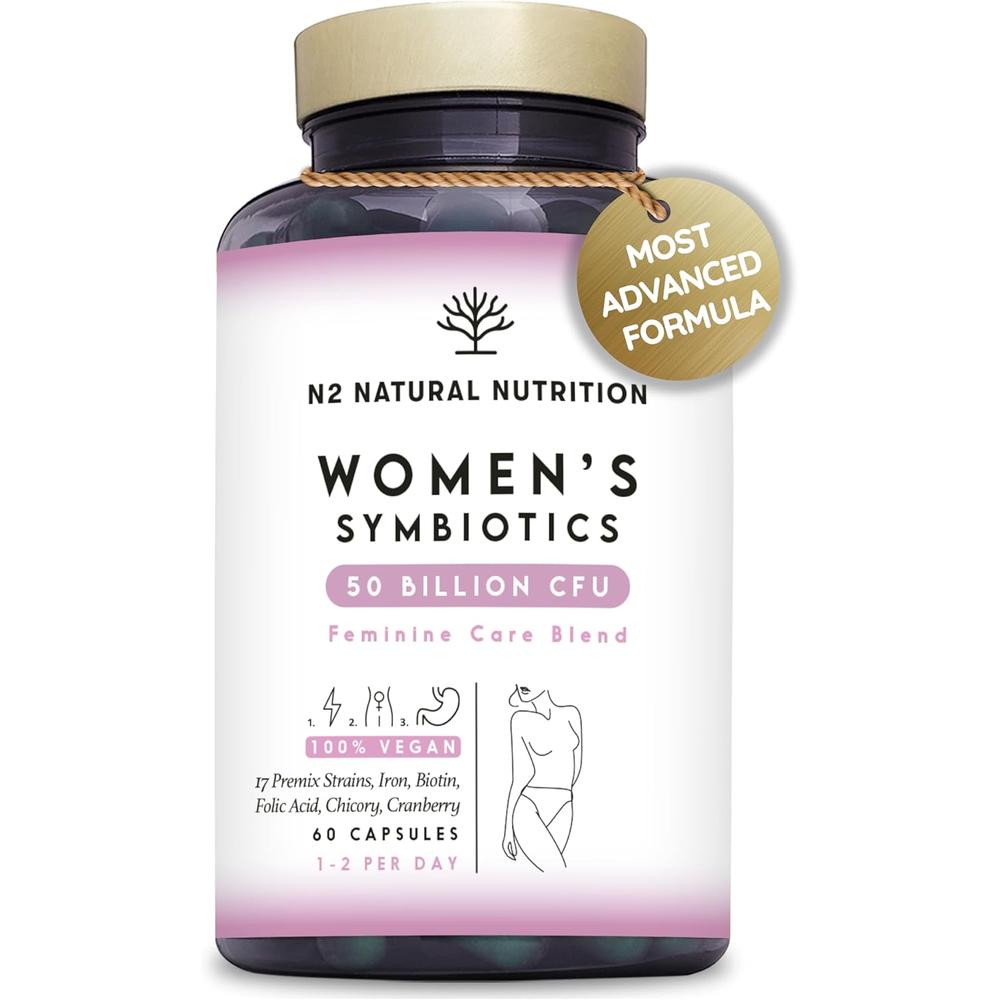 N2 내추럴 N2 Natural Nutrition <b>여성용</b> <b>심바이오틱스</b> 복합 프로<b>바이오틱스</b> 유산균 1개 60캡슐