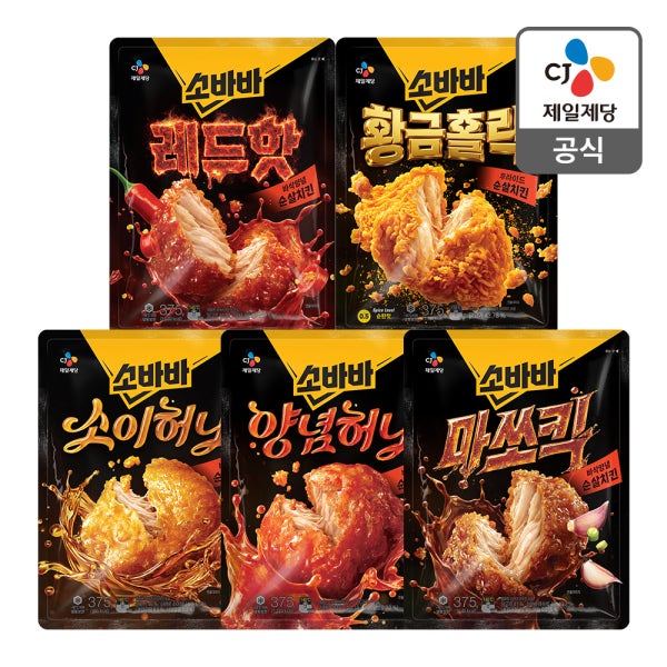 신제품 출시 CJ 고메 소바바 치킨 순살 375g 5봉 2+2+1 선택 (신제품 황금홀릭, 소이허니, 양념, 마쏘킥, 레드핫)