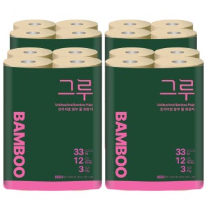 그루 프리미엄 먼지없는 밤부 롤화장지 휴지 33m, 12롤, 4팩