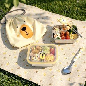 키친유 베어 2단 스텐 도시락 가방세트 어린이 초등 소풍 도시락통 피크닉 직장인 런치박스