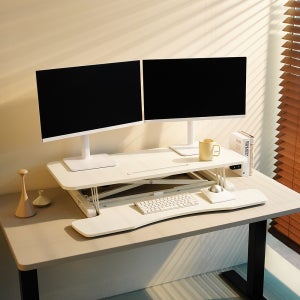 덱스탑 높이조절 스탠딩 모션데스크 거치형 듀얼모니터가능 950mm 전동(PRO/메모리), 화이트