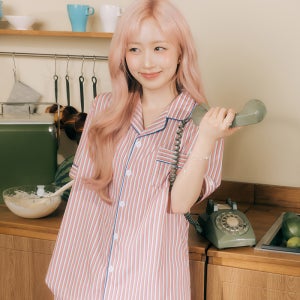 [해원 PICK] 실크핏 피오니 반팔 카라 커플 잠옷 세트 여름 홈웨어