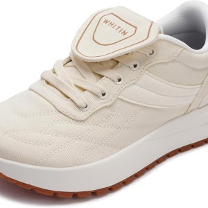휘틴 여성용 캔버스 와이드 토박스 워킹 스니커즈 쿠션 편안함 접힌 긴 혀 6 Wide S301 | Beige