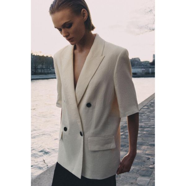 ZARA 자라 린넨 반팔 블레이저 ZW 컬렉션 크림색 크림 아이보리farben 2713/945/712
