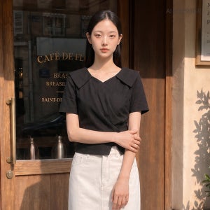 로엠 오픈카라 랩 블라우스 RMBLG25NT2