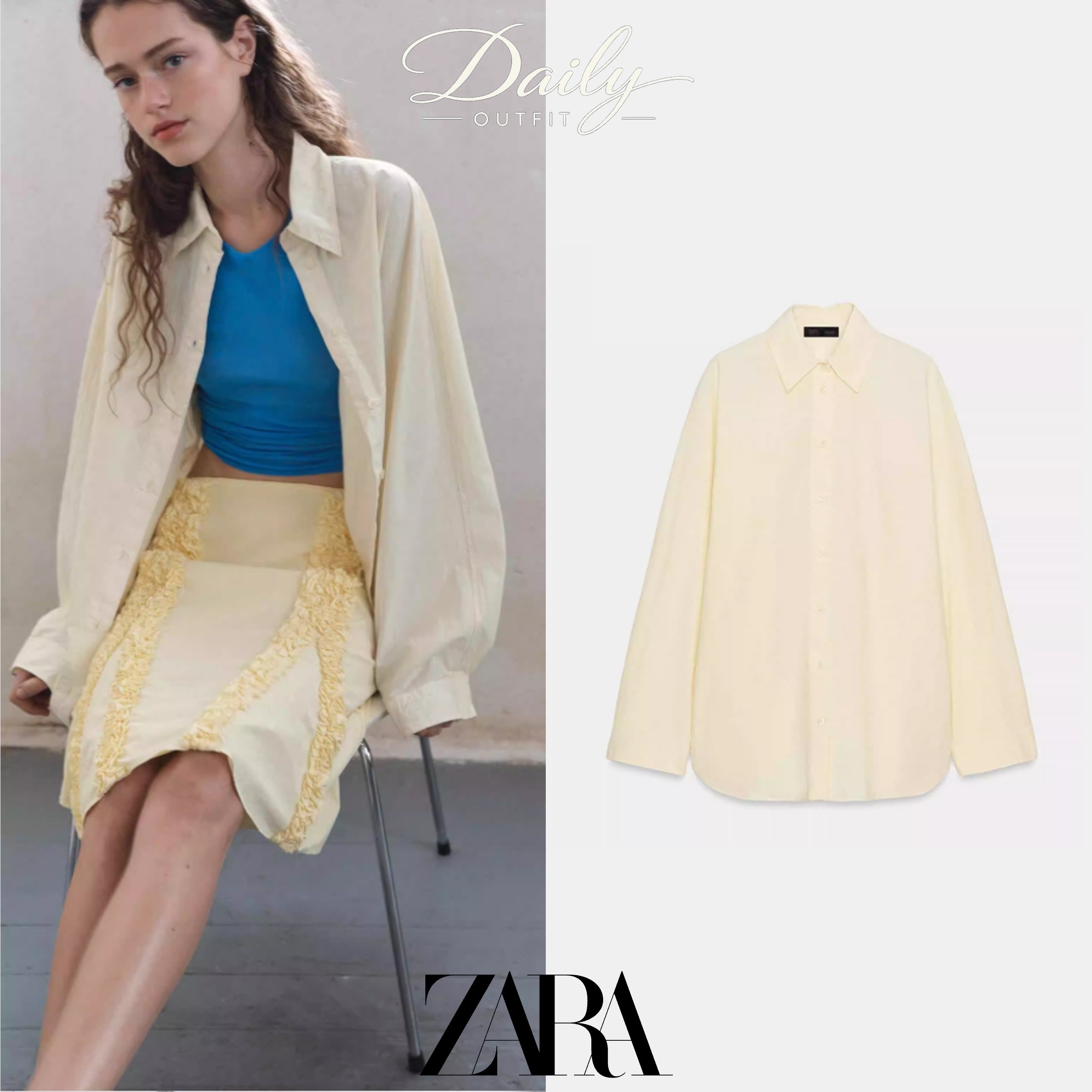 ZARA 자라 프리미엄 루즈핏 포플린 클래식 오버 셔츠 2115256
