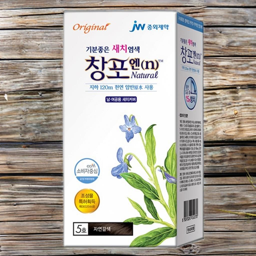 <b>중외제약 모발</b>윤기 염색전처리 새치염색 헤어칼라 대용량 염색약 5호 자연갈색 1개 60g