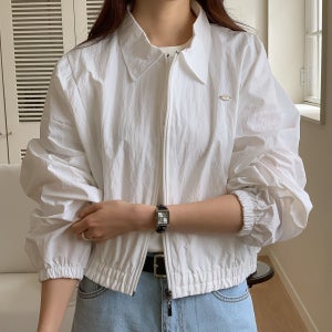 여성 나일론 카라 바람막이 데일리 러닝 루즈핏 크롭 윈드브레이커