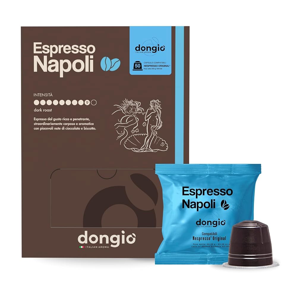 Dongi Caff 에스프레소 나폴리 - 네스프레소 오리지널 호환 캡슐 50개, 다크 로스트 커피 (강도 9/10) 이탈리아에서 로스팅 및 혼합