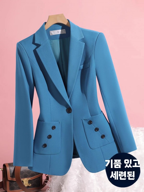 여성 블레이저 자켓 봄가을용 세련된 정장 재킷 공작새 블루