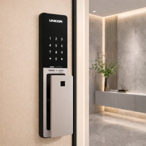 유니코오리온TP-8510FP 블랙 지문인식 스마트 도어락 푸시풀