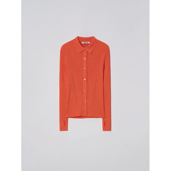 이안 조 RIBBED COLLAR KNIT CARDIGAN (SUNSET ORANGE)