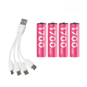 USB C 충전 AA 건전지 1700mAh 리튬이온 4개입 1.5V 동시충전 배터리