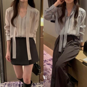 (타이탈부착) 텐셀타이블라우스 하객룩 오피스룩 사색 셔링