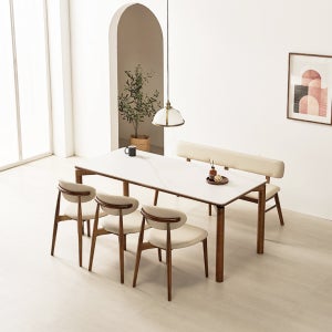 허밍트리 HT02 원목 포세린 세라믹 6인용식틱세트, 식탁+3인밴치+의자3개 1800mm