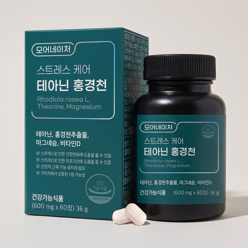 모어네이처 <b>스트레스</b> 케어 <b>테아닌</b> 홍경천 600mg 60정 1개