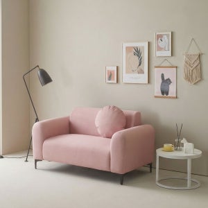 허그 아쿠아텍스 푹신한 미니 원룸 기능성 페브릭 쇼파 스툴미포함, 인디핑크, 2인용