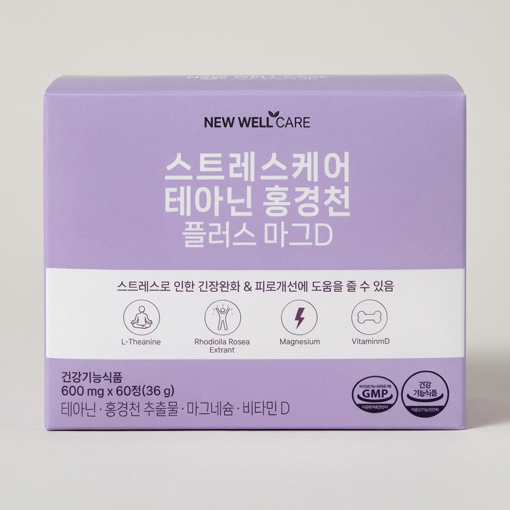 뉴웰케어 <b>스트레스</b>케어 <b>테아닌</b> 홍경천 플러스 마그D 600mg 60정 1개