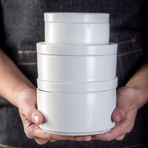 뚜껑 있는 사기 그릇 소금 밥그릇 도자기 밥공기 1세트