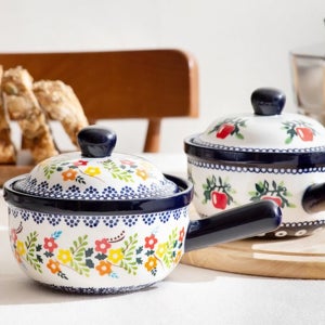 뚜껑 있는 사기 그릇 소금 밥그릇 도자기 밥공기