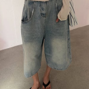 보니따스 N306 청반바지 데님 진 팬츠 루즈핏 와이드 중청 7부 청바지/ SM