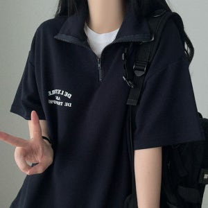 여성 아노락 카라 반팔티 오버핏 투엘 레터링 티셔츠