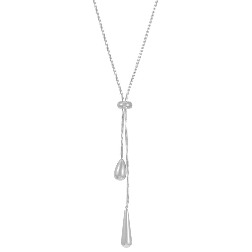 여성용 NLMSKI Lariat Y 드롭 티어드롭 펜던트 목걸이 조절 가능한 미니멀리스트 메탈 체인 우아한 문구 초커 2가지 색상 골드 실버 선물 데일리웨어 Gold
