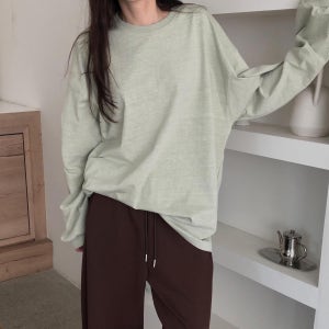 여성 피그먼트 오버핏 롱슬리브 공용 무지 빈티지 워싱 맨투맨 긴팔티