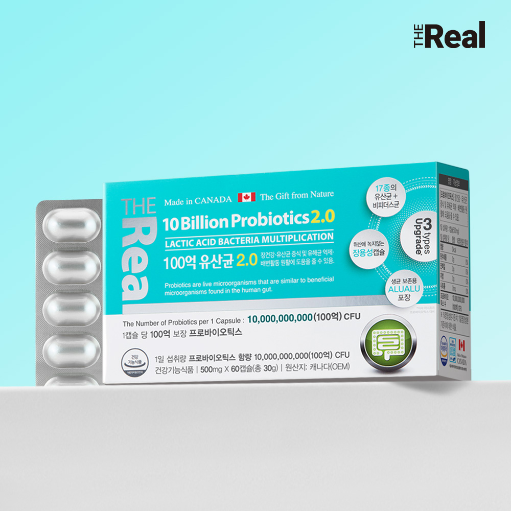 <b>더리얼</b> 100억 2.0 유산균 <b>프로바이오틱스</b> 2개월분 60캡슐, 2개