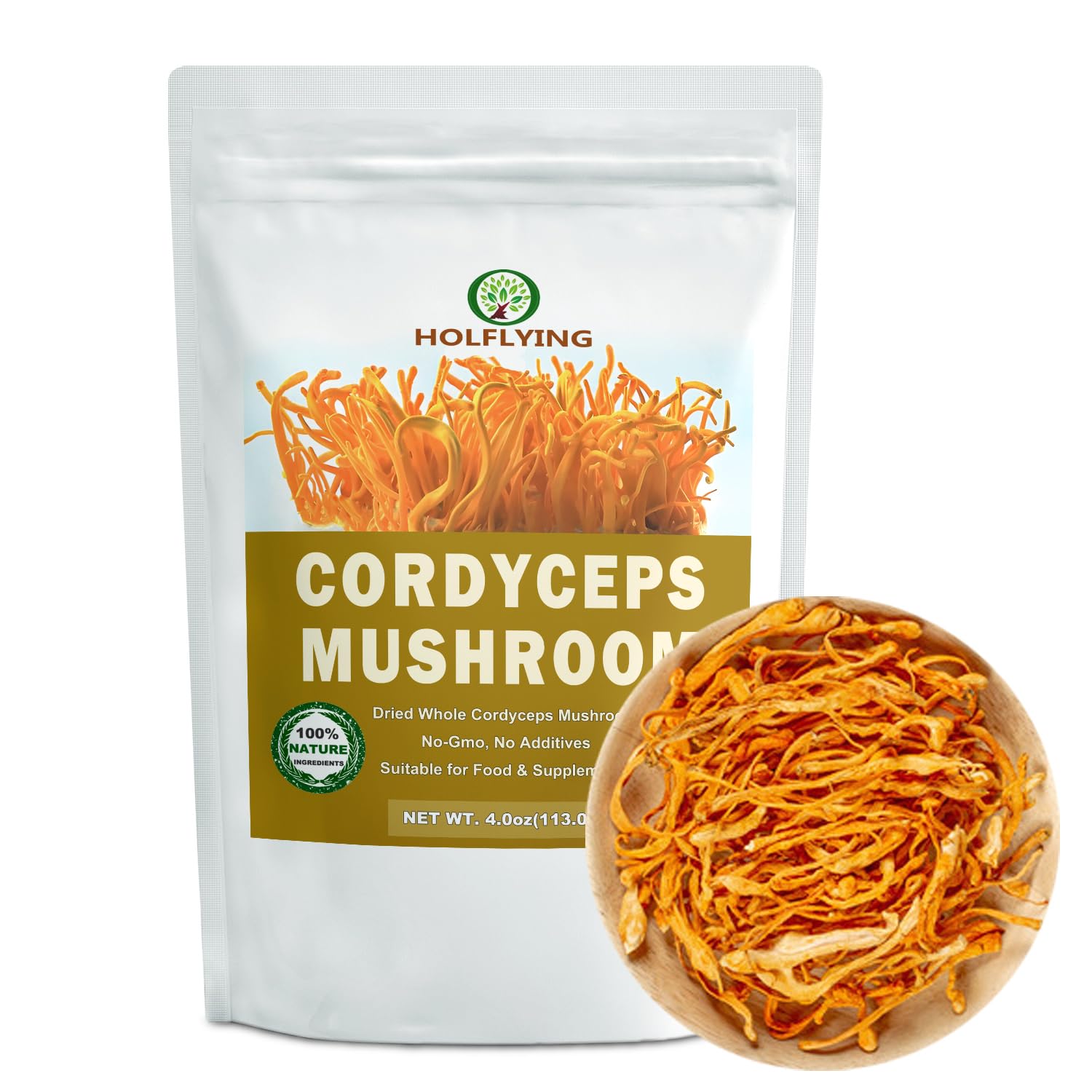 말린 통 <b>코디셉스</b> 버섯 4.0온스 면역력 및 레시피를 위한 천연 첨가물 없음 GMO