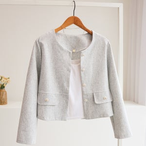 드샤벳 노카라 라운드 루즈핏 트위드 자켓