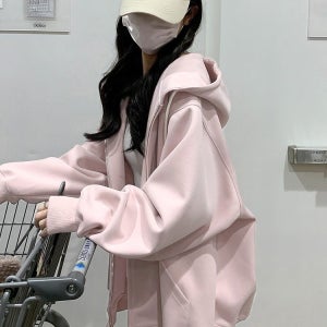 여성 루즈핏 후드집업 간절기 아우터 봄 가을용 얇은 핑크 후드티 캐주얼 스타일