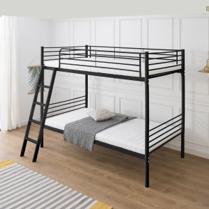 브라보가구 루디 분리형 철제 이층침대 미니 독립 매트리스 2EA, SS(슈퍼싱글), 블랙