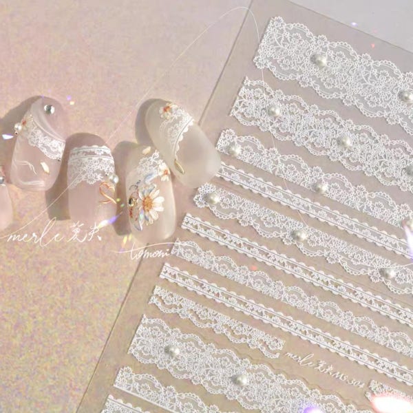 레이스 네일스티커 -717 스톤 진주 웨딩네일 시스루