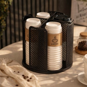 스탠다 회전형 컵 디스펜서 카페 업소용 종이컵 홀더 4칸 대용량 틈새 수납 정리함