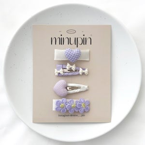 퍼플 하트 플라워 미니 집게 똑딱핀 세트