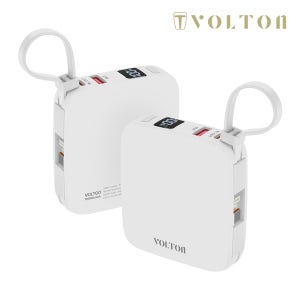 볼트고 8핀 C타입 일체형 LCD 22.5W 고속충전 미니 보조배터리 10000mAh, 화이트