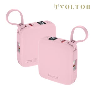 볼트고 8핀 C타입 일체형 LCD 22.5W 고속충전 미니 보조배터리 10000mAh, 핑크