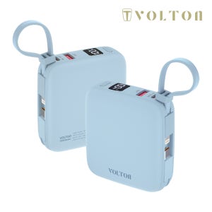 볼트고 8핀 C타입 일체형 LCD 22.5W 고속충전 미니 보조배터리 10000mAh, 블루